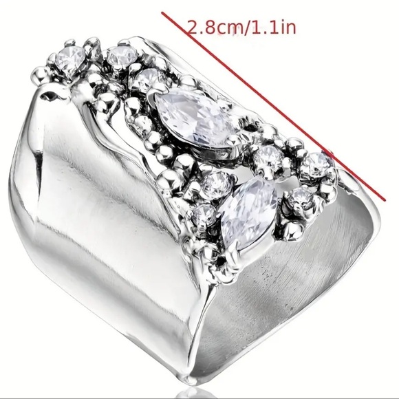 Vintage Inspired Hollow With Embedded Rhinestone, Silver tone Unique Funky Ring - Picture 3 of 8